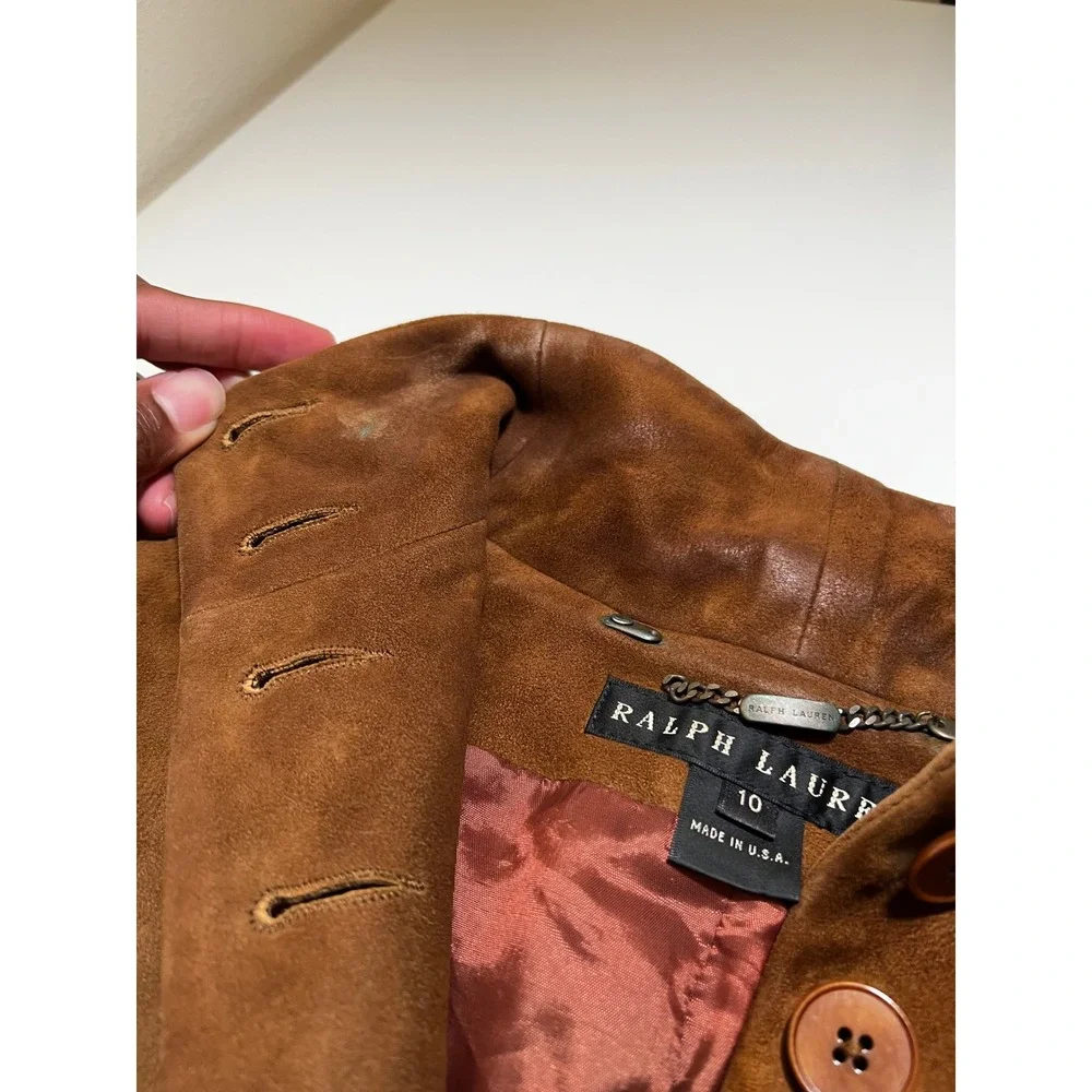 Ralph Lauren Suede Leather Blazer Jacket Women's 10 Brown Label Black Vintage - Picture 4 of 13